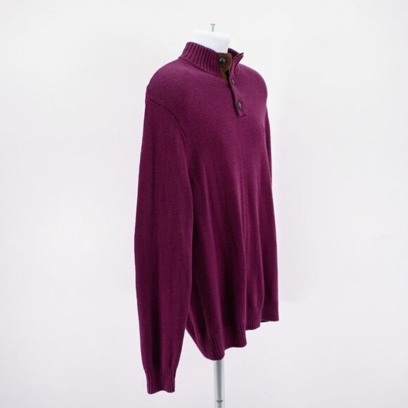 Chaps Purple Ribbed Mock Neck Thick Henley Knit Cotton Sweater Large Elbow Patch - Picture 9 of 12